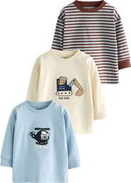 NEXT Kids' Assorted 3-Pack Critter & Stripe Long Sleeve Cotton T-Shirts