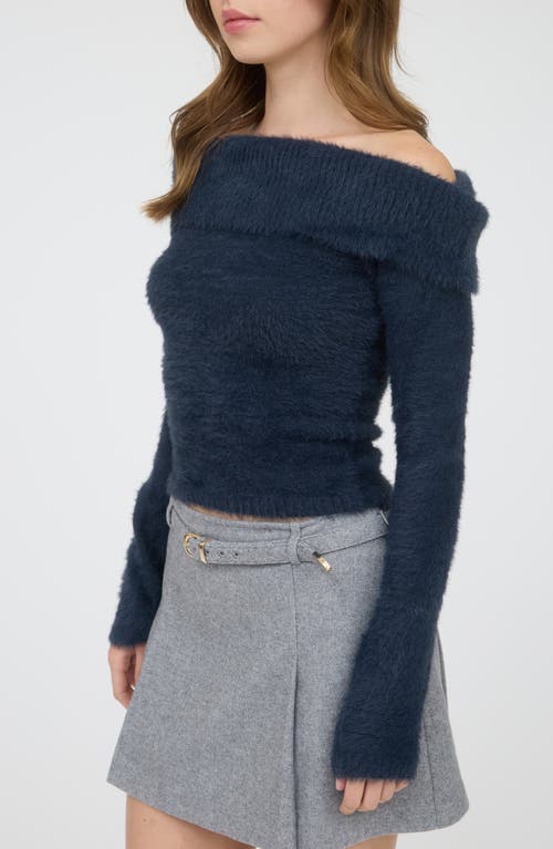 Blu Pepper Off-the-shoulder Long Sleeve Sweater In Blue