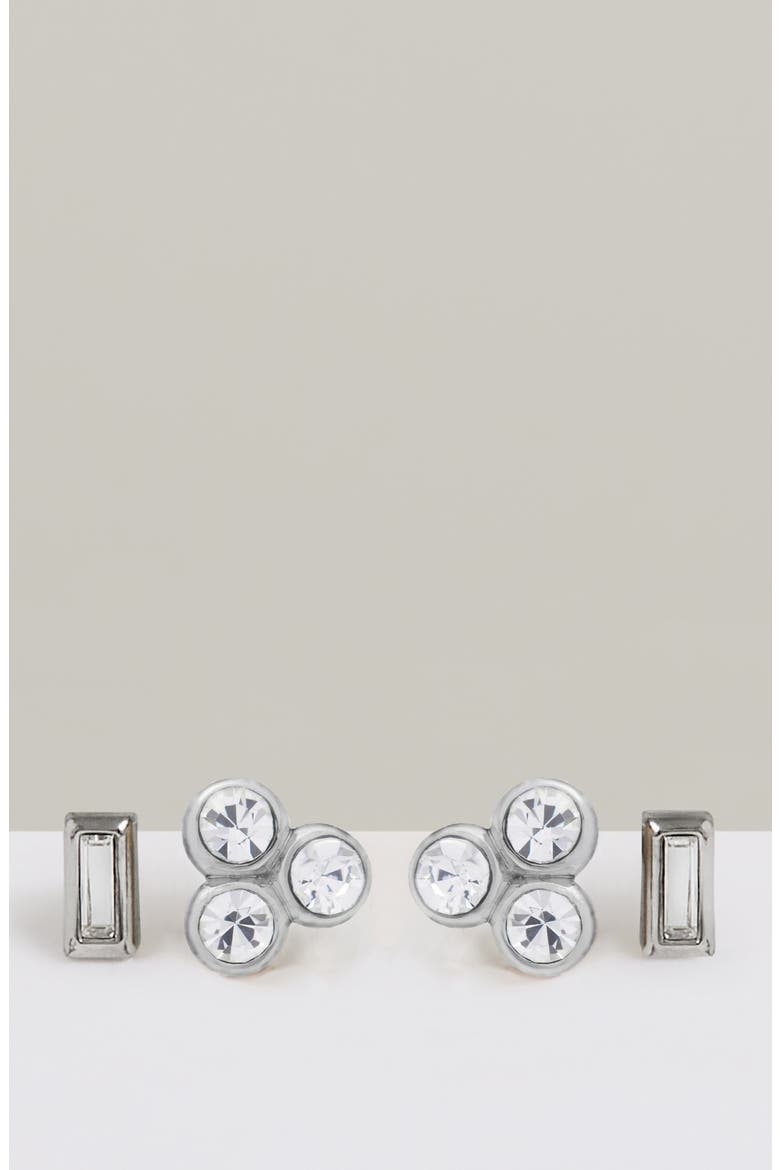 Mika Micro Set of 2 Stud Earrings, Alternate, color, SILVER TONE/ CLEAR CRYSTAL