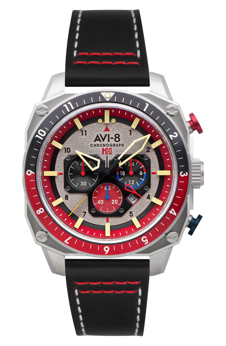 AVI-8 Hawker Hunter Atlas Dual Time Chronograph Bracelet Watch, 44mm, Main, color, Grey