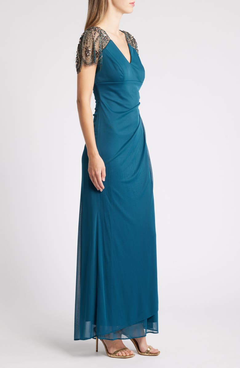 Xscape Evenings Xscape Beaded Sleeve Ruched Column Gown, Alternate, color,