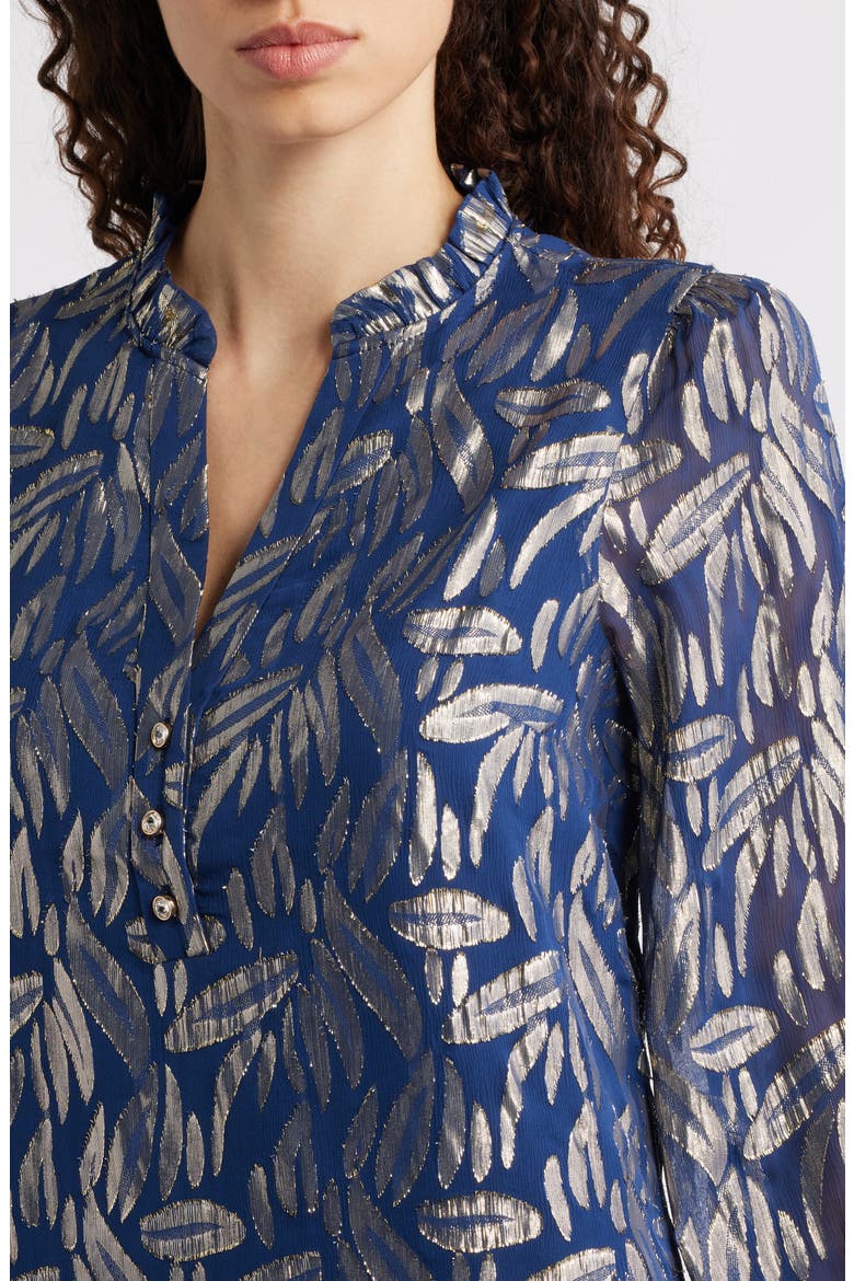 Evaline Long Sleeve Silk Blend Drop Waist Dress, Alternate, color, NAVY LEAFY BABE