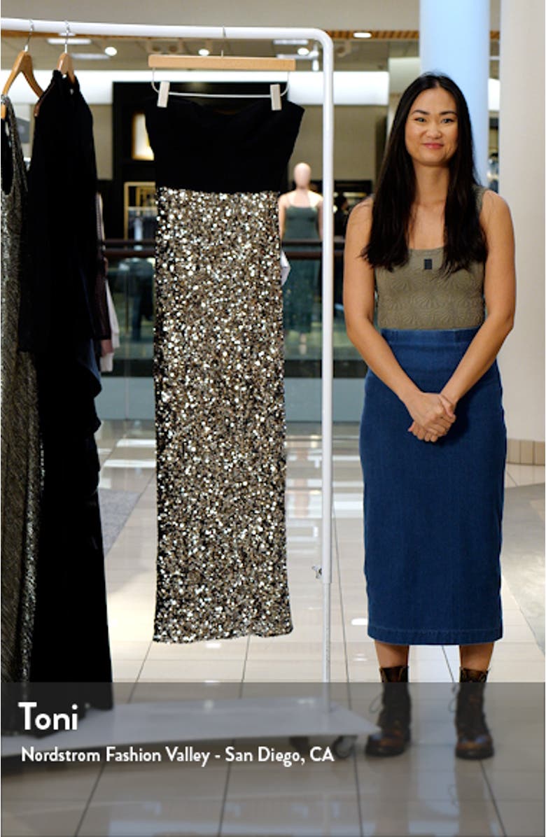 Vada Mixed Media Strapless Gown, sales video thumbnail