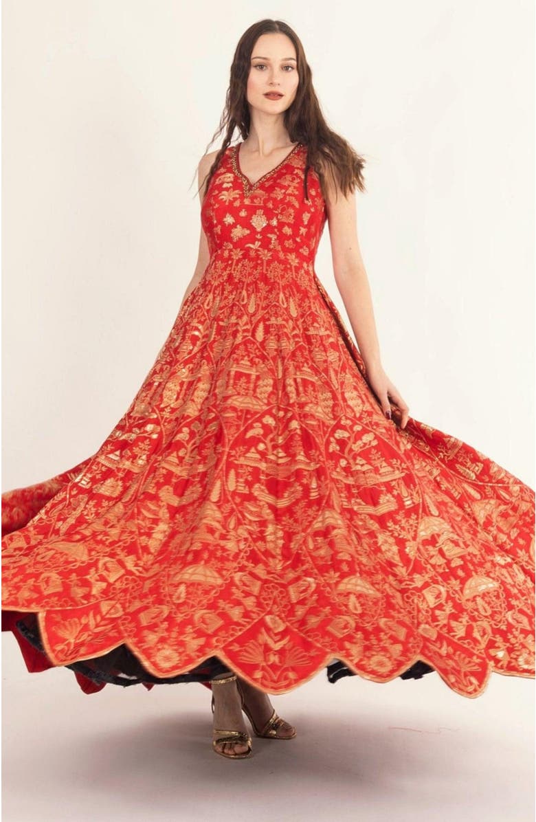 RAAS Azalea Jacquard Silk Gown, Alternate, color, Red