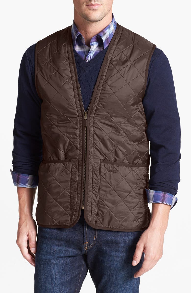 Barbour 'Polarquilt' Relaxed Fit Zip-In Liner Vest, Main, color, Dark Brown
