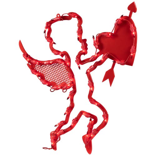 Northlight 17" Lighted Cupid With Heart Valentine's Day Window Silhouette Decoration In Red