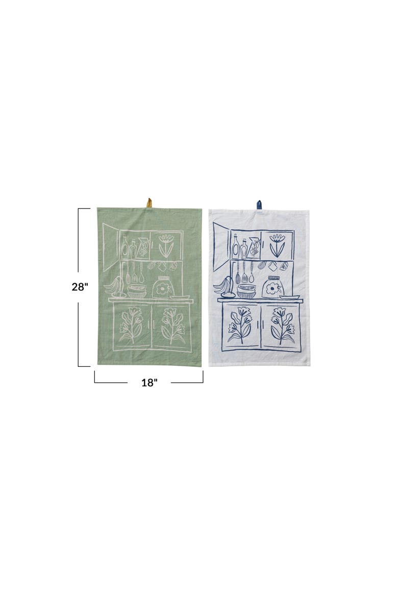 Cottage Kitchen Cotton Slub Kitchen and Tea Towels, Cream and Sage, Set of 2, Alternate, color, Green