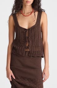 Madewell Pointelle Stitch Tie Front Cotton Sweater Tank