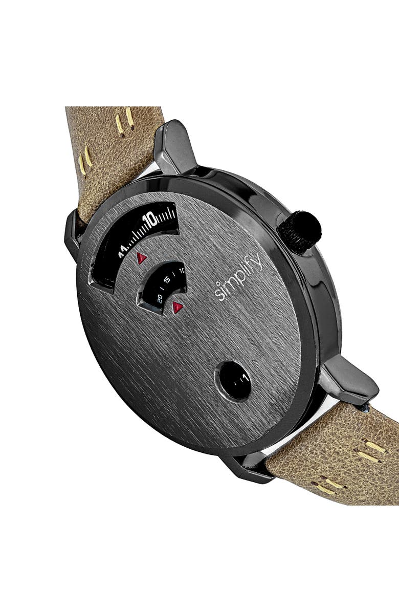 SIMPLIFY The 7000 Leather-Band Watch, Alternate, color, Gunmetal/Brown