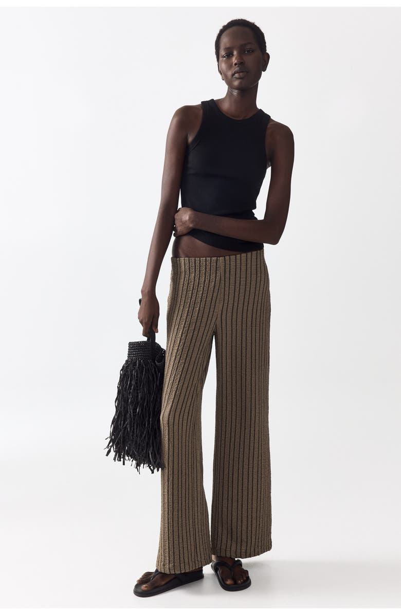 H&M Wide Crinkled Trousers, Alternate, color, Dark Taupe/Striped