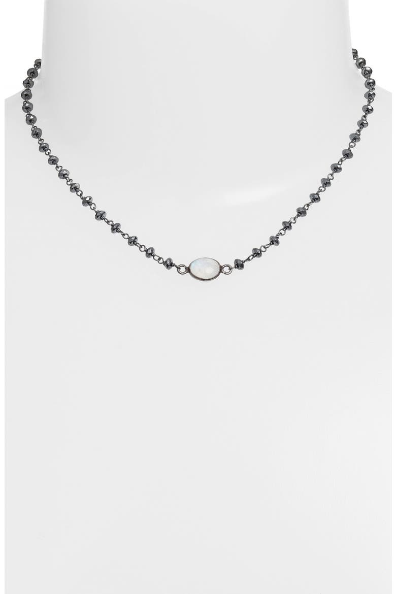 Semiprecious Stone Collar Necklace, Alternate, color, HEMATITE/ MOONSTONE