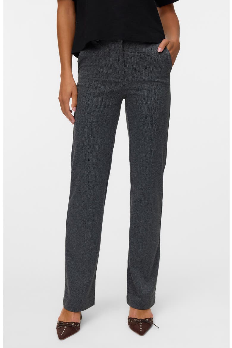 Vmzamira Mid Waist Trousers, Main, color, BLACK DETAIL HERRING