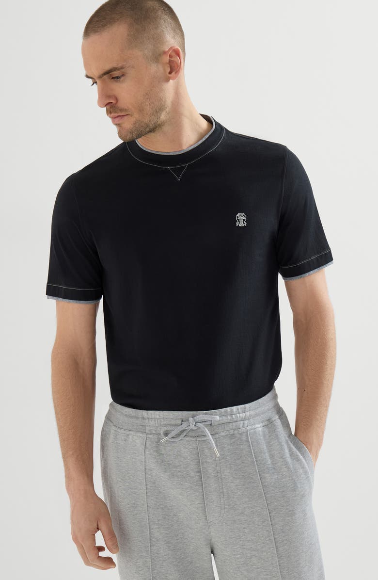 Brunello Cucinelli T-shirt with faux-layering, Alternate, color, Black