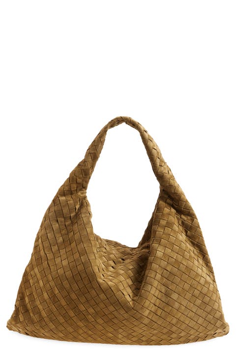 Large Hop Intrecciato Suede Hobo Bag