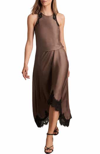 Reiss Anais Lace Trim Satin Dress