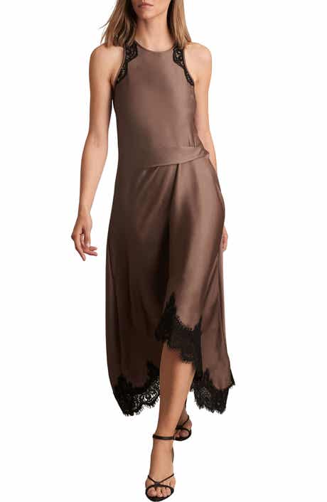 Reiss Anais Lace Trim Satin Dress