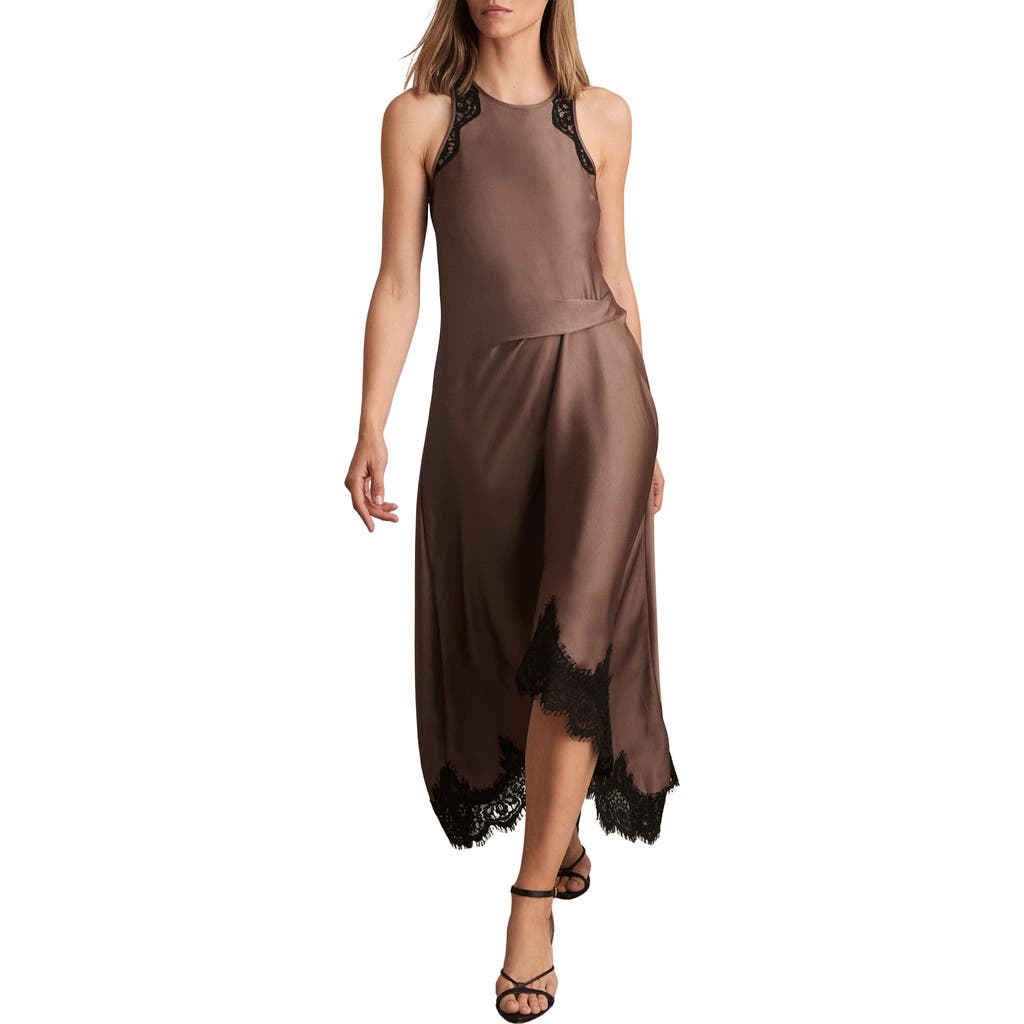 Reiss Anais Lace Trim Satin Dress in Mocha Brown  product