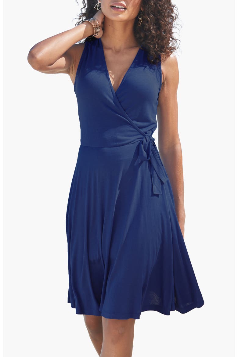 Women's Sleeveless Wrap Look Dress, Main, color, blue