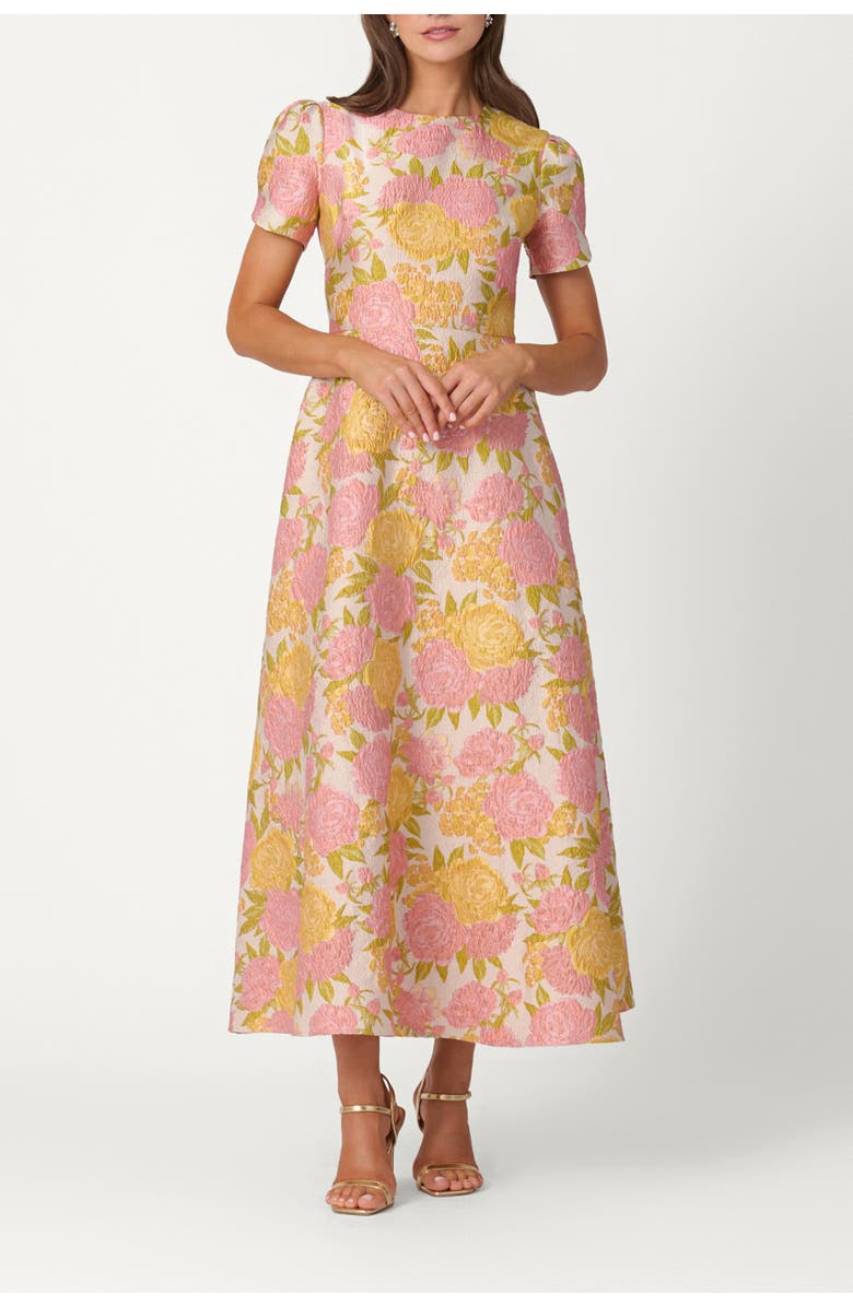 Shoshanna Midnight Sunset Floral Jacquard Vivianne Dress, Main, color, Amber/Blush