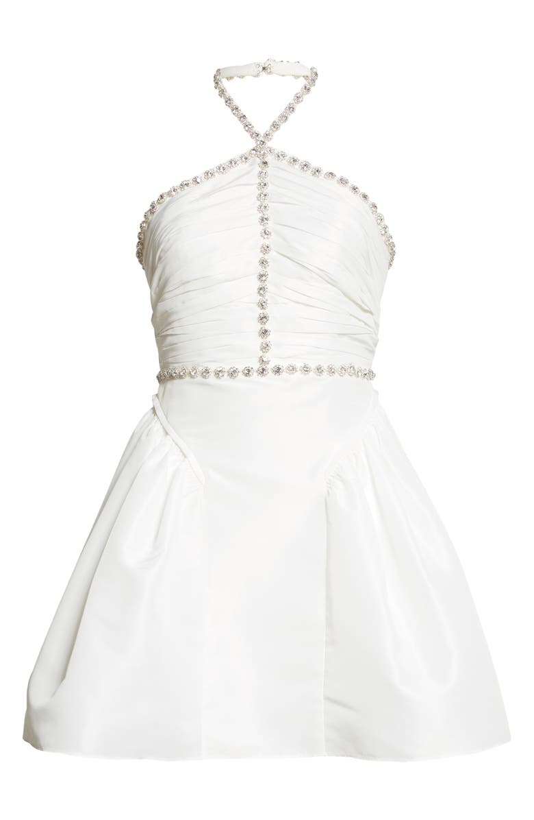 Self-Portrait Diamante Trim White Taffeta Minidress, Alternate, color,