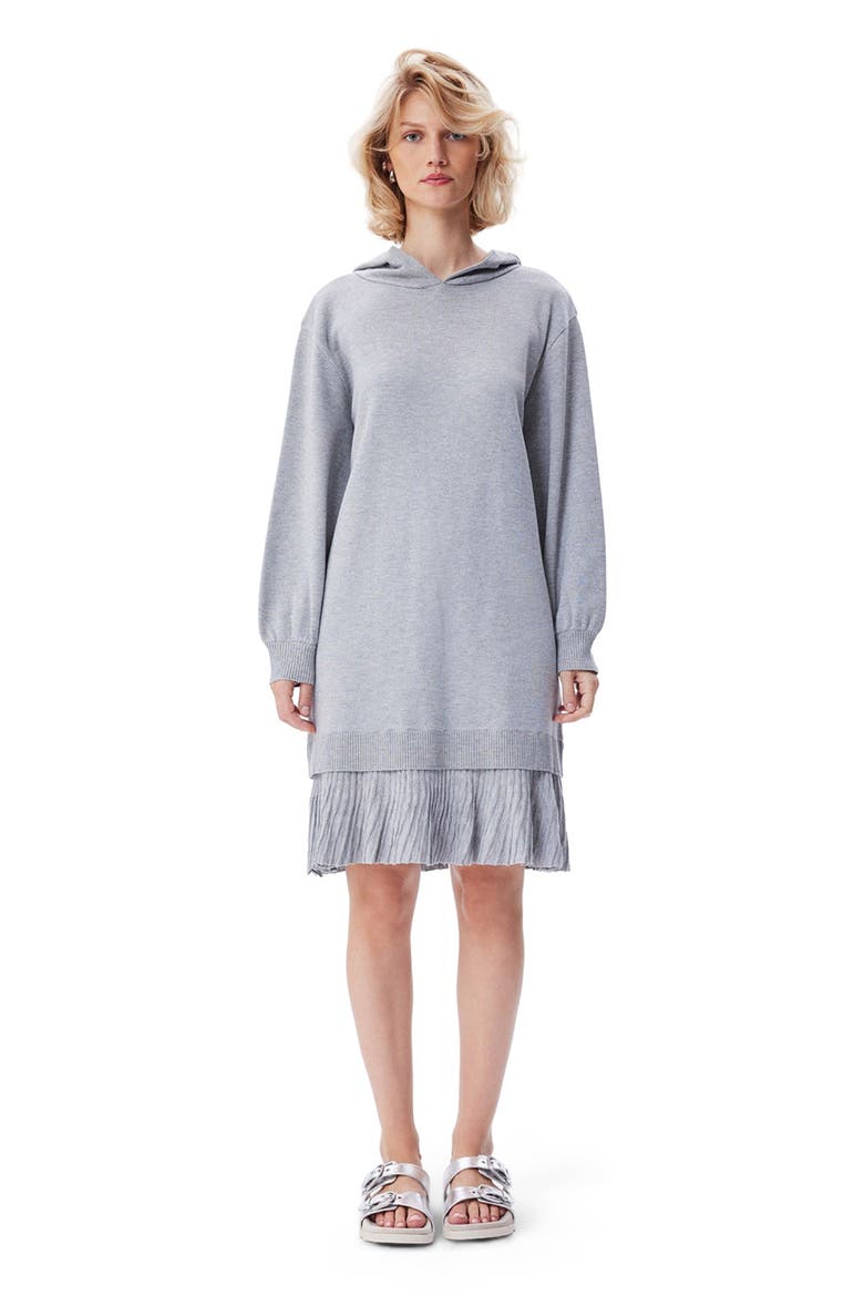 Nomia Pleated Hem Hoodie Dress, Main, color, Heather Grey
