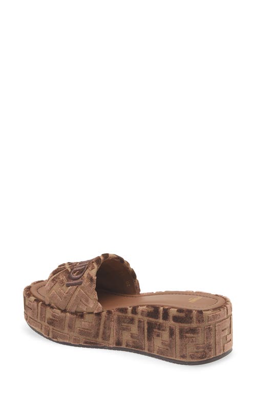 Fendi Sunshine Platform Wedge Slide Sandal In Brown