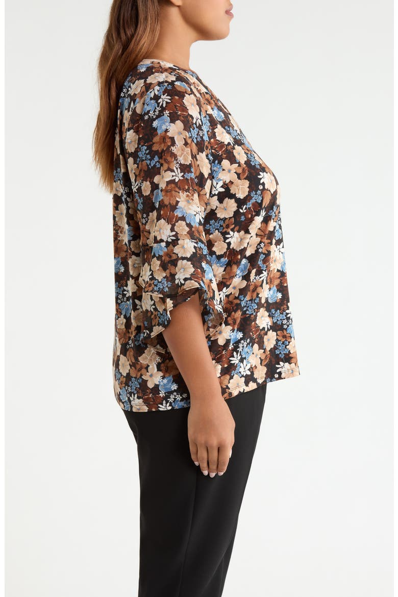 Floral Split Neck Bell Sleeve Top, Alternate, color, ANNE BLACK MULTI