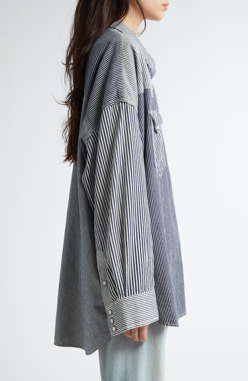 R13 Oversize Stripe Cowboy Shirt In Multi Stripe Railroad