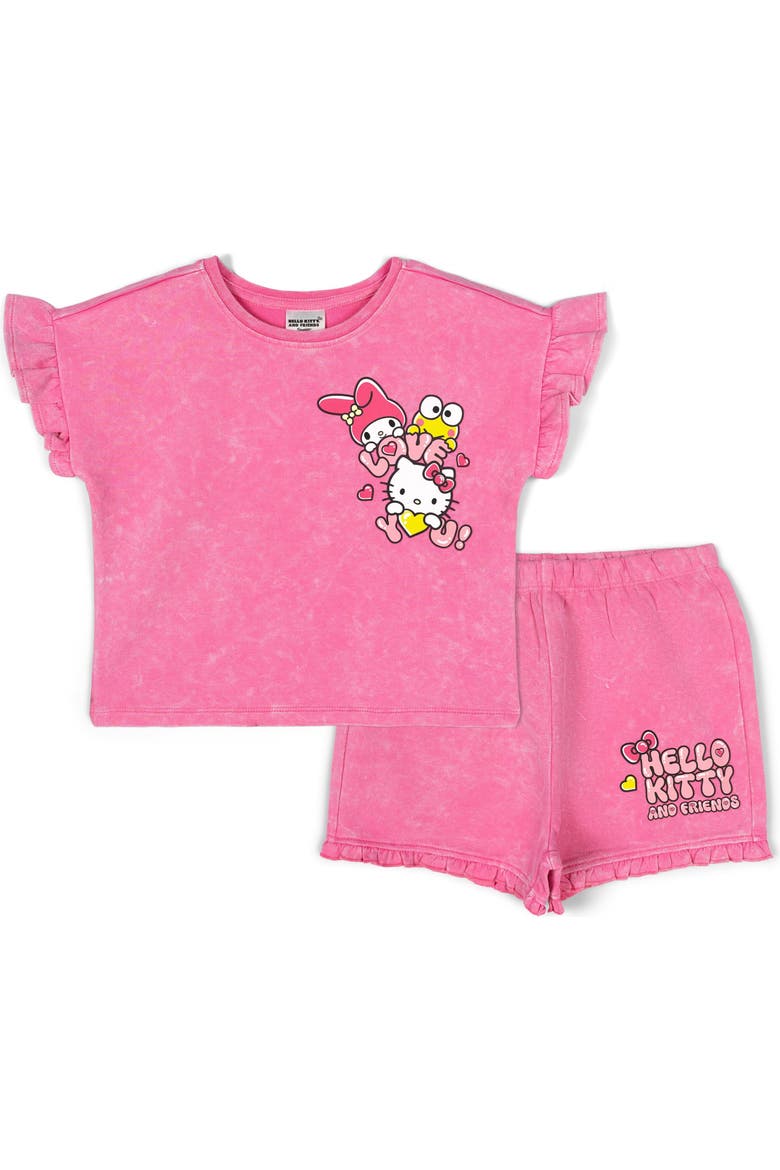 French Terry T-Shirt and Shorts Set, Main, color, Pink Optic Wash