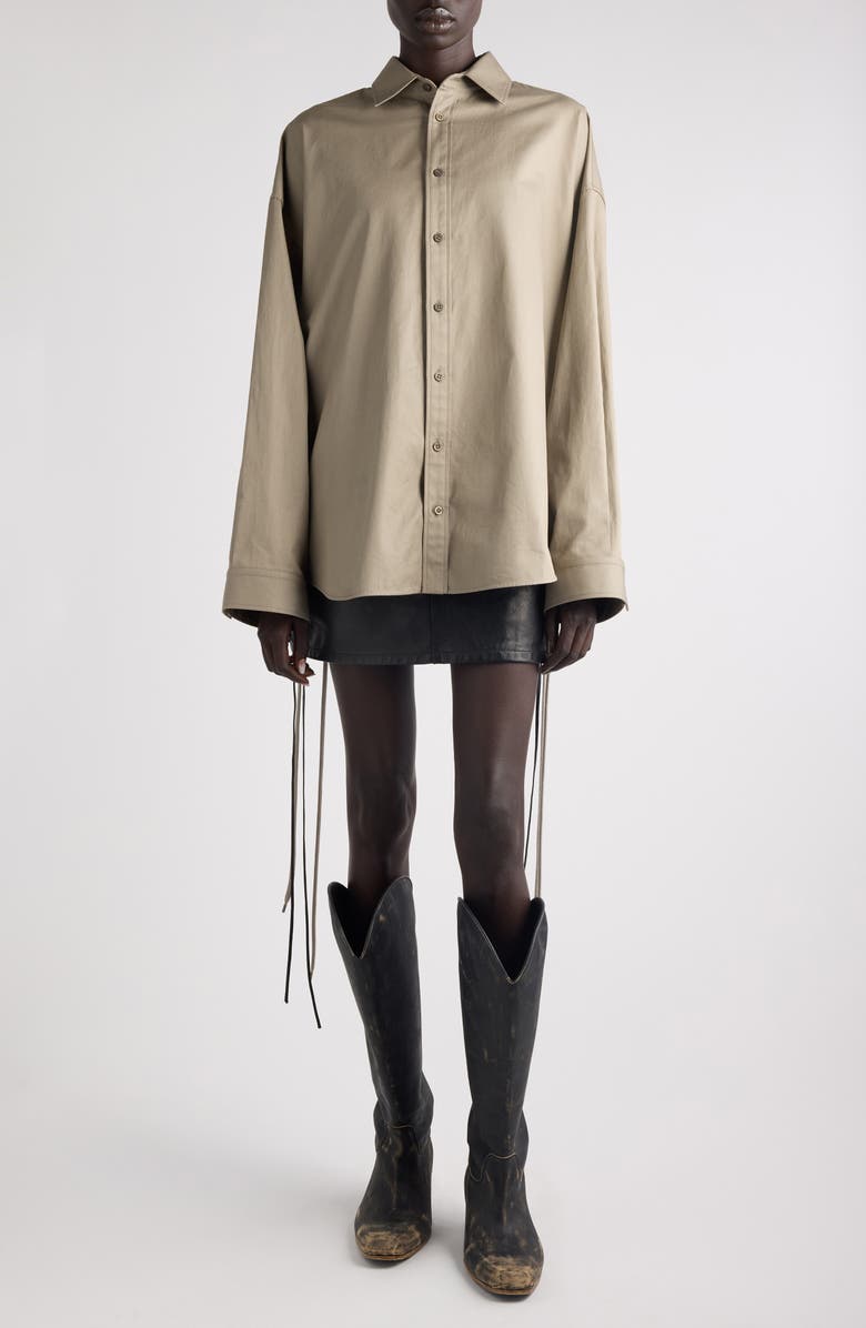 Balenciaga Lace-Up Detail Oversize Cotton Gabardine Button-Up Shirt, Main, color, 9506 Sand Beige