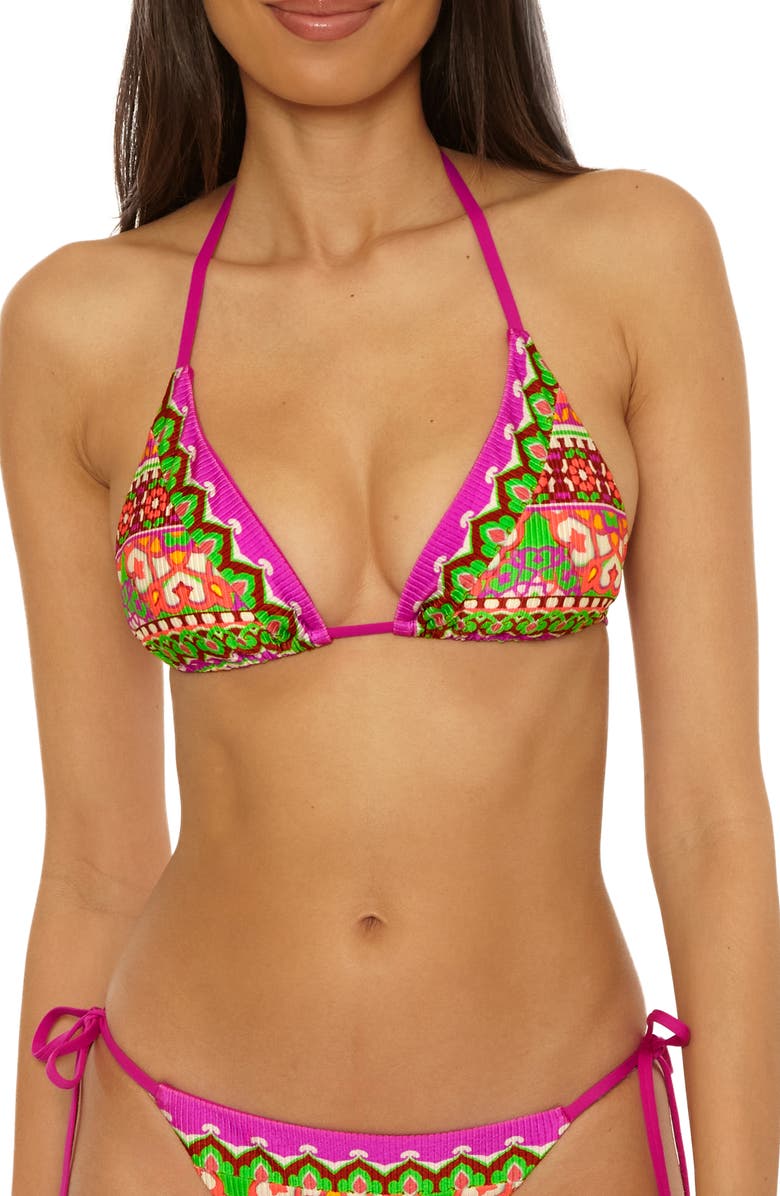 Becca Moroccan Triangle Bikini Top, Main, color, Multi Pink