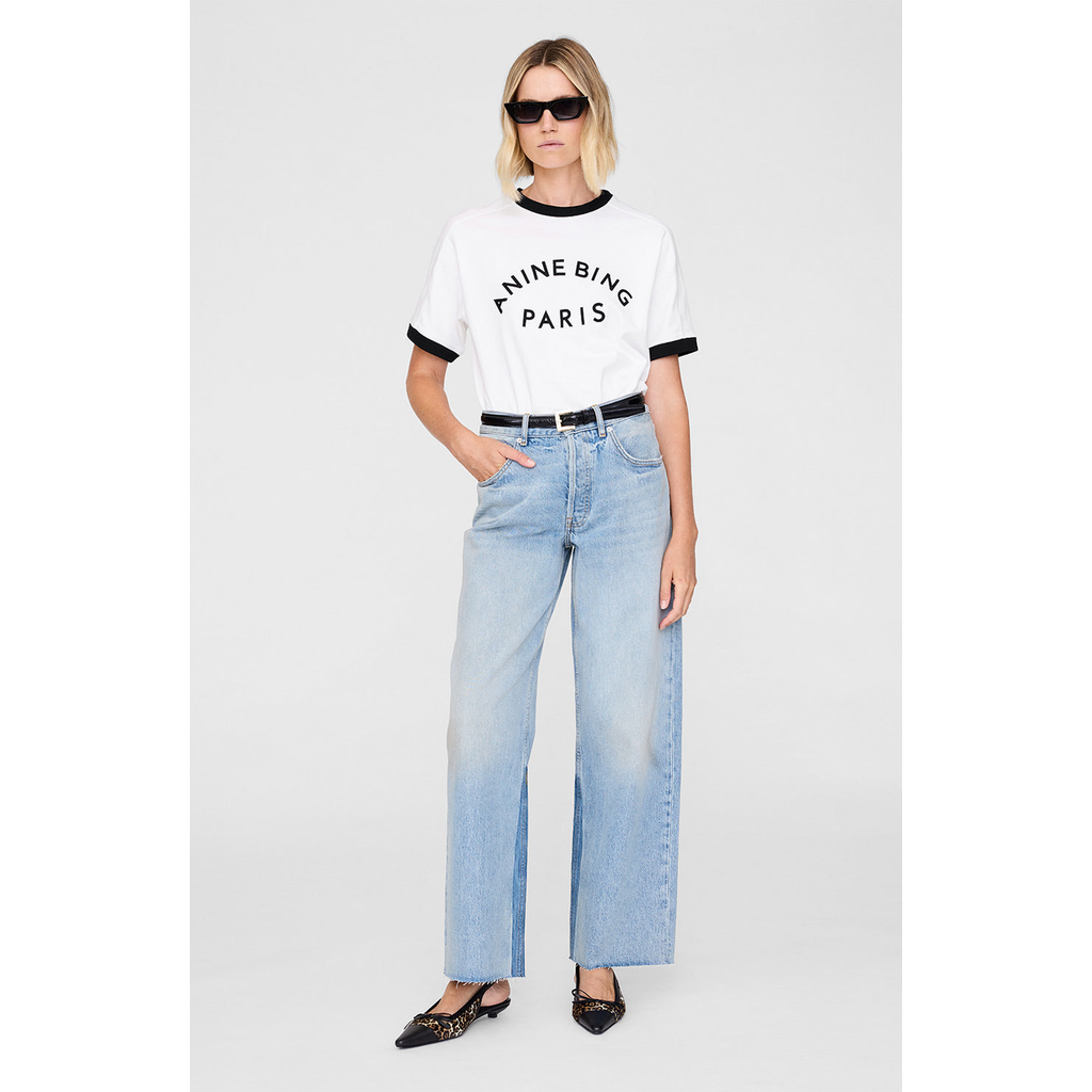 Anine Bing Short Sleeve Top Featuring Contrast Trim In White