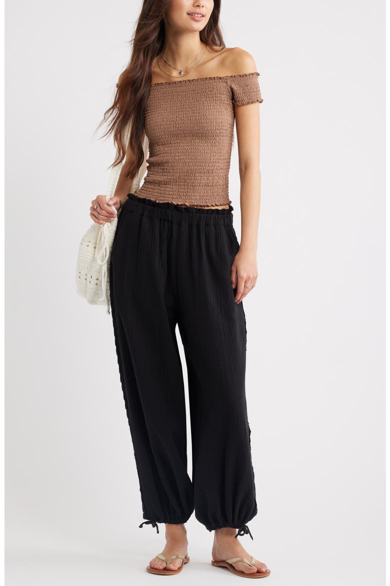 Cotton Gauze Bloomer Pants, Alternate, color, BLACK