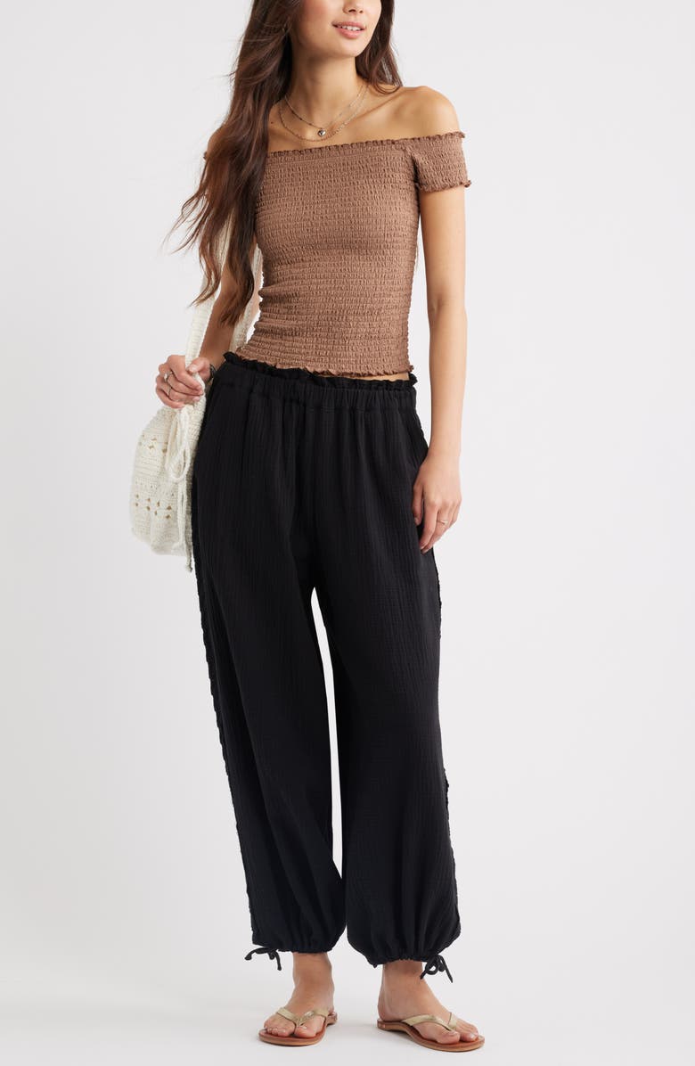 BP. Cotton Gauze Bloomer Pants, Alternate, color, Black