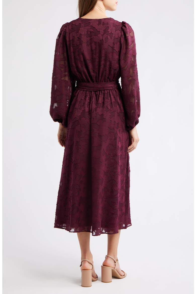 Floral Appliqué Long Sleeve Dress, Alternate, color, DARK CHIANTI