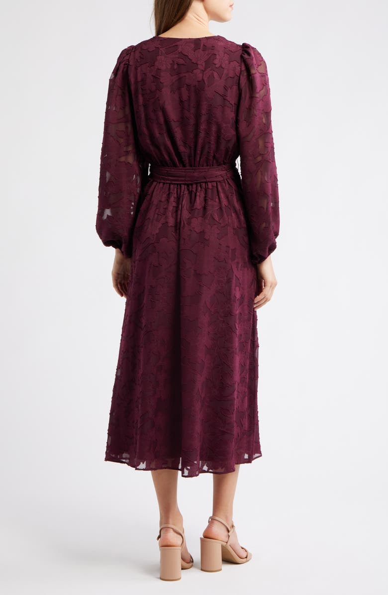 Anne Klein Floral Appliqué Long Sleeve Dress, Alternate, color, Dark Chianti