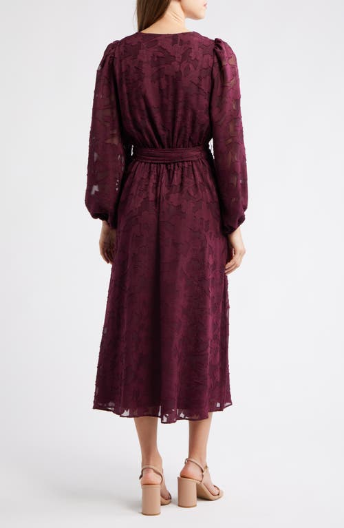 Anne Klein Floral Appliqué Long Sleeve Dress In Burgundy