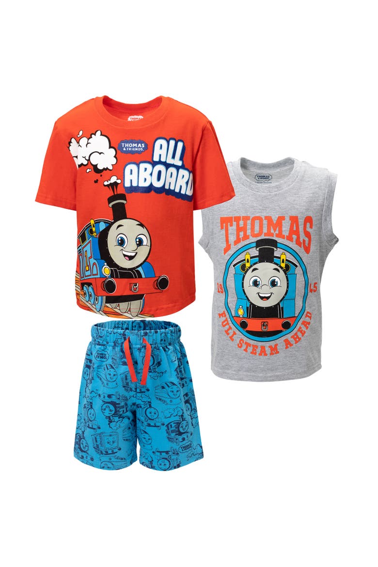 3pc Tank Top, Tee & Shorts Set, Main, color, Blue /Gray /Red