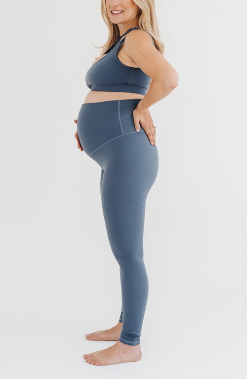 Axk Athletic Maternity Legging With Supportive Belly Band In Blue