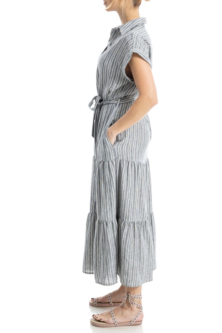 Cap Sleeve Maxi Shirtdress, Alternate, color, BLACK/ WHITE STRIPE