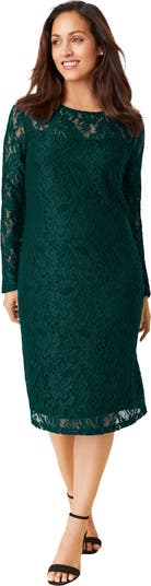 Jessica London Stretch Lace Shift Dress - 38, Black