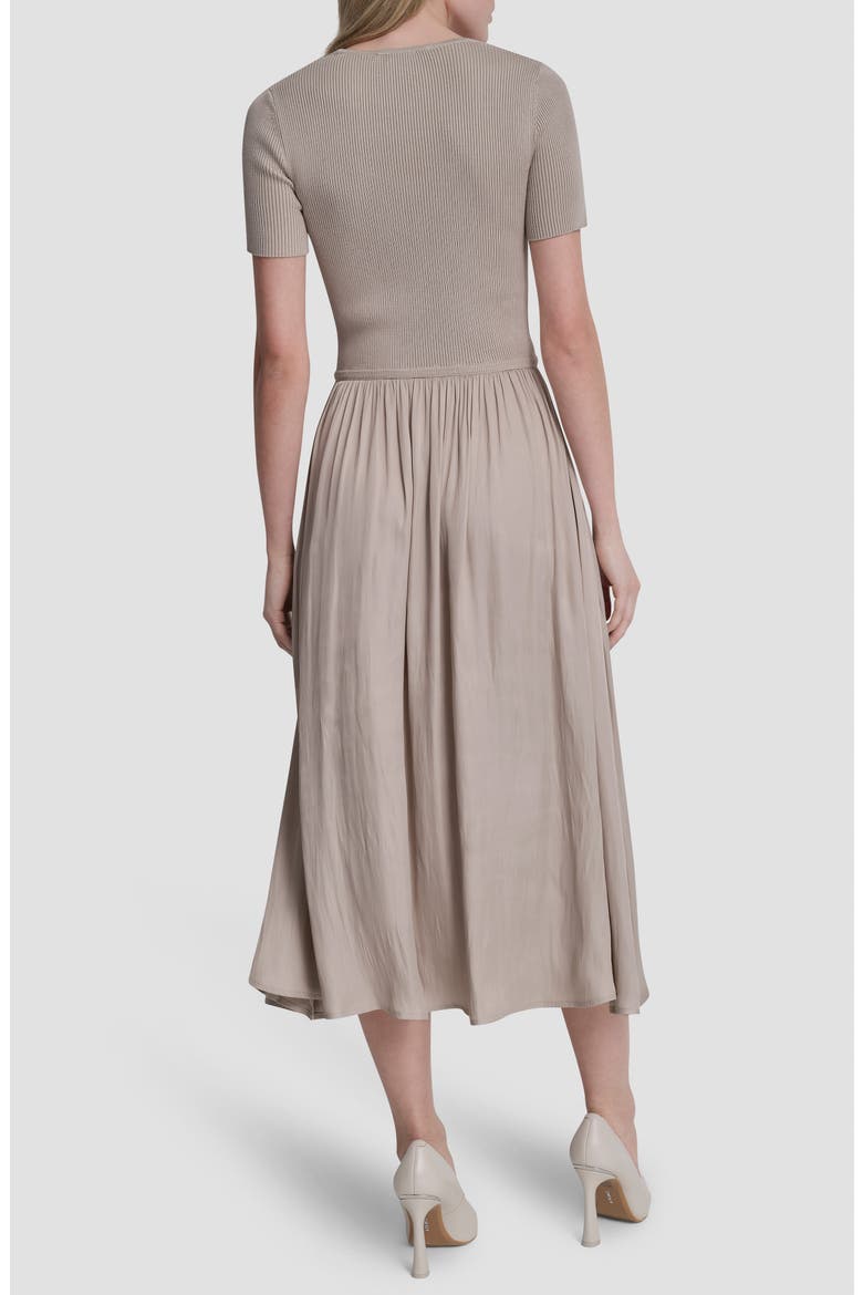 Mixed Media Short Sleeve Dress, Alternate, color, PEBBLE