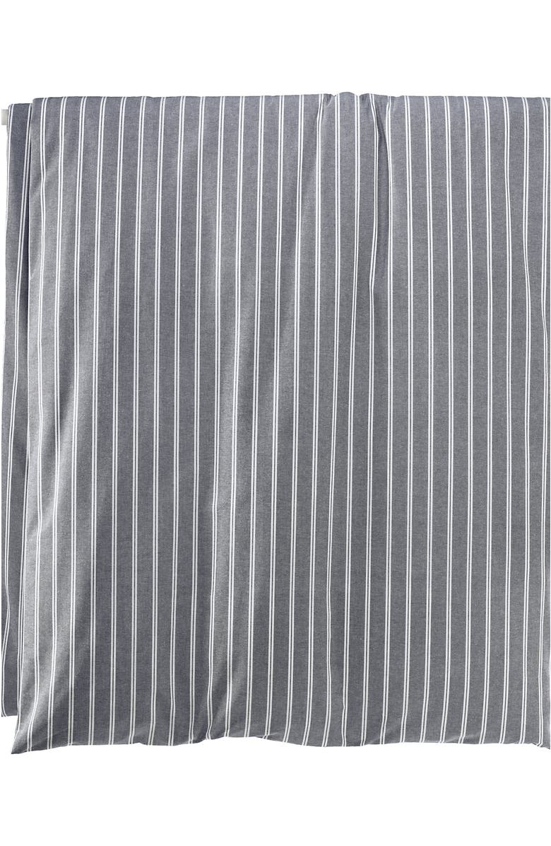 Lands' End Oxford Yarn Dyed Cotton Reversible Duvet Cover, Alternate, color, Black Slate/Graphite Stripe