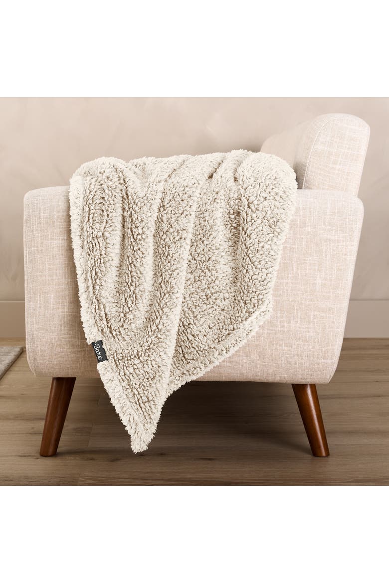 Tipped Faux Shearling Throw Blanket, Alternate, color, Oyster