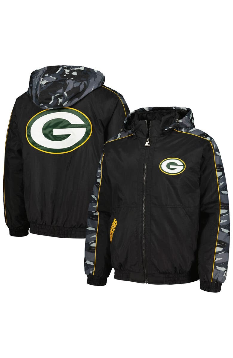 STARTER Men's Starter Black Green Bay Packers Thursday Night Gridiron Full-Zip Hoodie, Alternate, color, Black