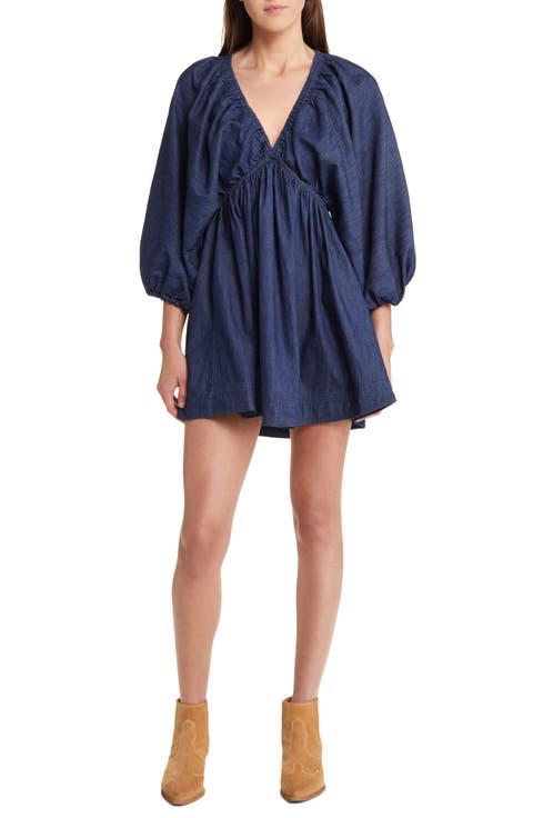 Portia Long Sleeve Denim Babydoll Minidress
