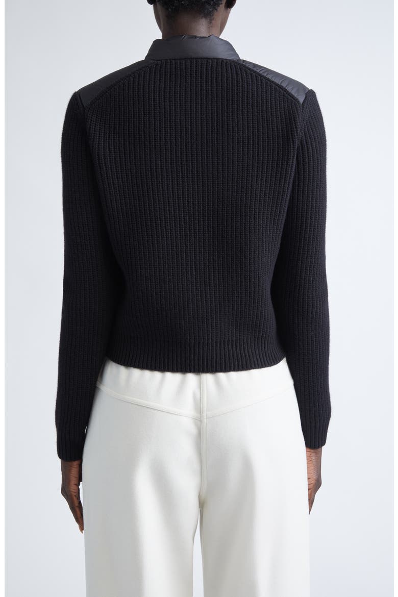 Purl Stitch Wool & Cashmere & Quilted Down Puffer Cardigan, Alternate, color, BLACK