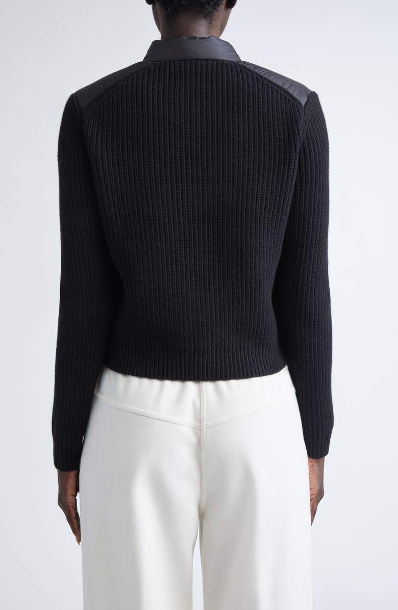 Moncler Purl Stitch Wool & Cashmere & Quilted Down Puffer Cardigan, Alternate, color, Black