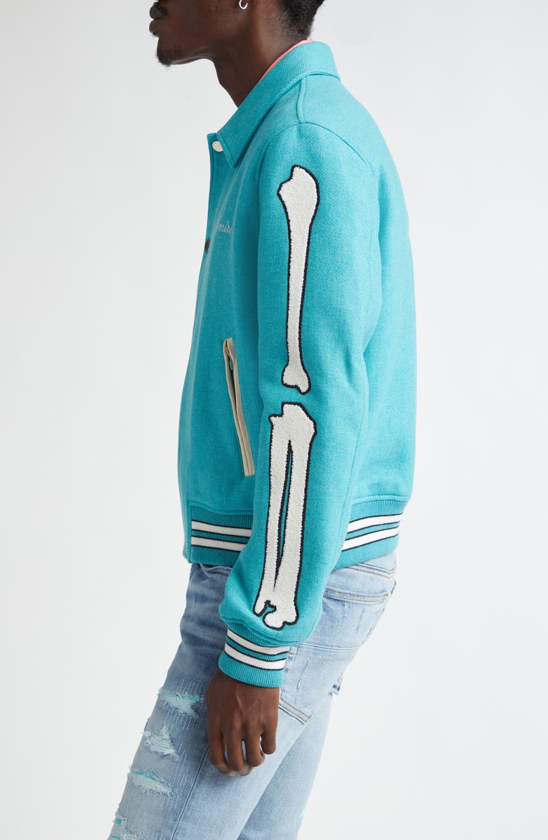 AMIRI Bones Wool Blend Varsity Jacket, Alternate, color, Sea Blue