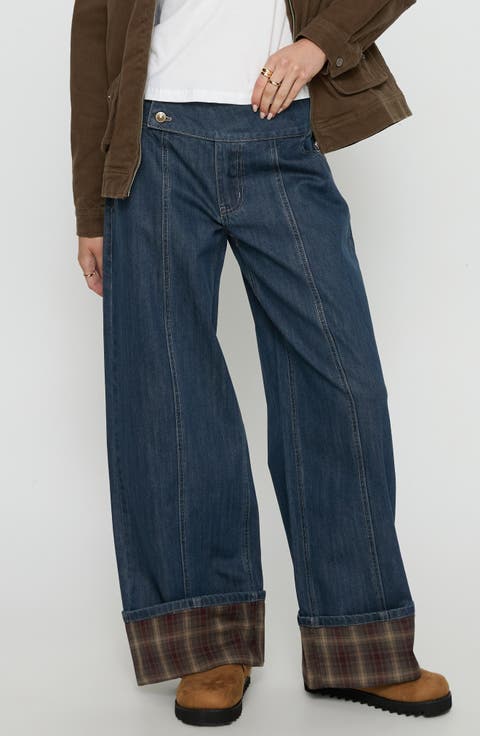 Nikolette Foldover Wide Leg Jeans